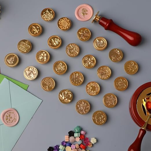 24 Pcs Wax Seal Stamp Kit, Vintage Classic Brass Wax Stamp Seal Head - Image 2