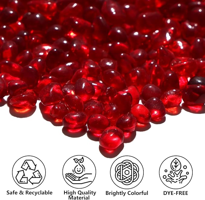 QYGL 0.55LB Red Clear Glass Pebbles, Tumbled Sea Glass Stones - Image 2