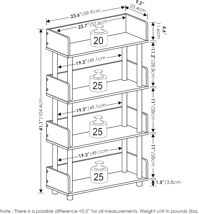 Furinno TURN-N-TUBE 4-Tier Display Shelf, Storage Shelves, Book Shelf, Open - Image 2