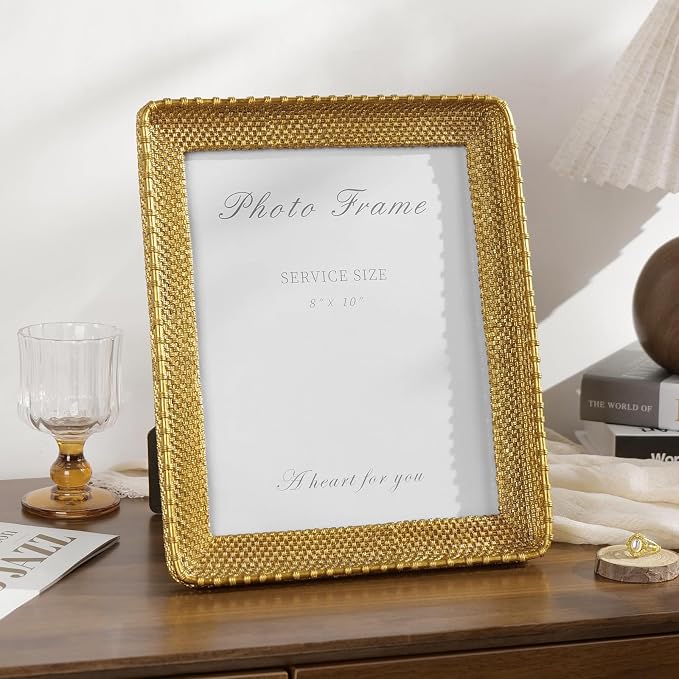 Cuspin 8x10 Picture Frame Gold, Vintage Gold Frames Rattan Textured - Image 2
