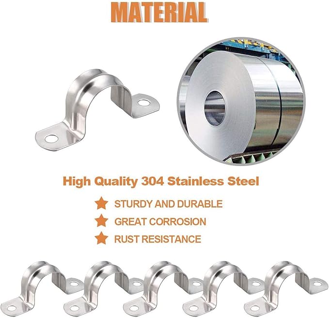 2 Pcs 8inch Rigid Pipe Strap,Two Hole Stainless Steel Strap U Bracket, Widened Tube Strap Tension Clip Assortment Kit Heavy Duty Pipe Clamp（219mm）