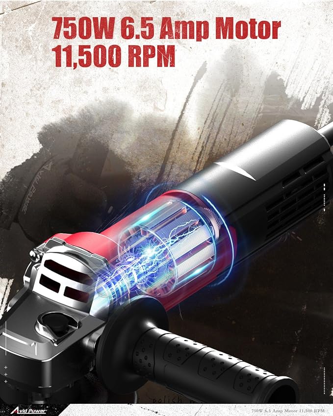 AVID POWER Angle Grinder 4-1/2 inch Electric Grinder Tools 750W 6.5 Amp Metal Grinder, 11500 RPM, with Grinding and Cutting Wheels, Auxiliary Handle, Wrench for Cutting and Grinding