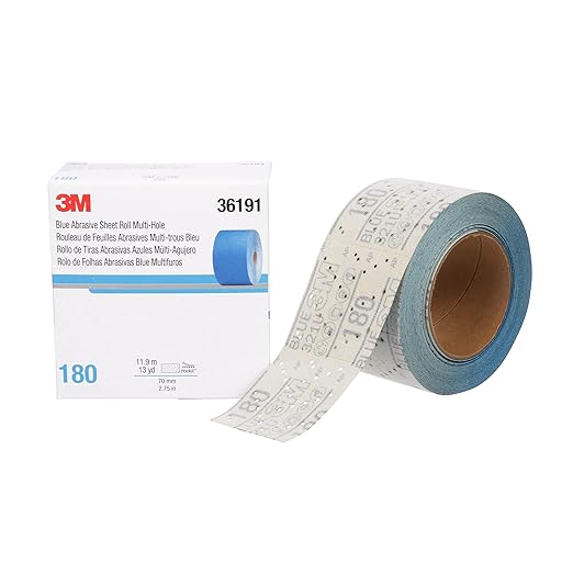 3M Hookit Blue Abrasive Sheet Roll, 36191, Multi-Hole, 2.75 in x 13 yd, 180+ Grade, Automotive Sanding Roll Sandpaper for Coating Removal, Body Repair, Auto Sanding
