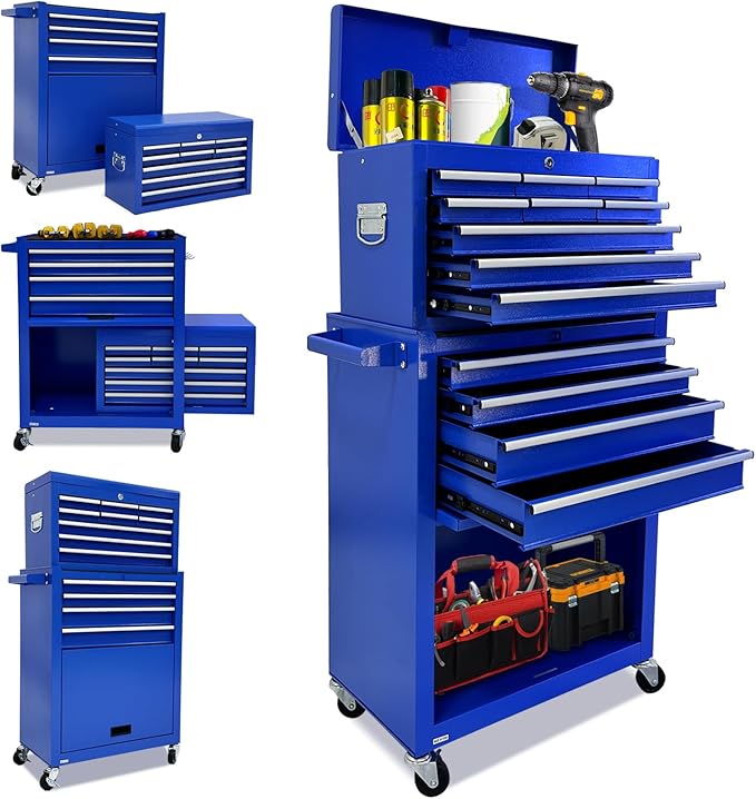 Rolling Tool Chest,13-drawer Tool Box Organizer with Wheels,Large Tool Storage Cabinet with Sliding Drawers,High Capacity Tool Chest with Locking System (Blue)