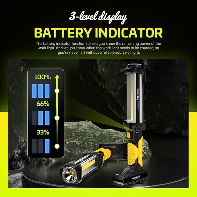 WARSUN 2PC Rechargeable 1500LM COB LED Work Light - Magnetic Hands-Free Trouble Light with Hook, IPX4 Waterproof for Garage Repair, Emergency | Tool Gifts for Men (Yellow)
