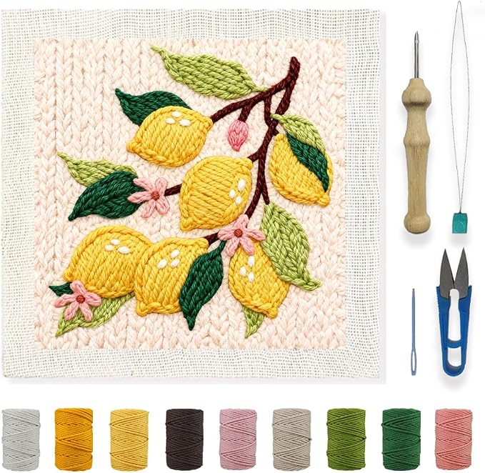 INFUNLY Lemon Flower Punch Needle Embroidery Kits Lemon Branch DIY Punch Needle by INFUNLY