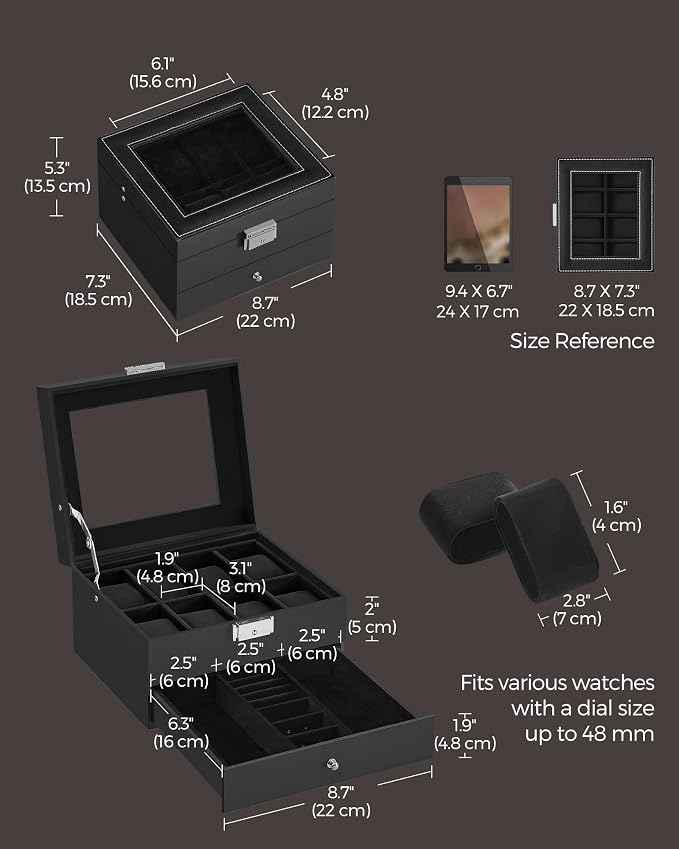 SONGMICS Watch Box, 8-Slot Watch Case Organizer - Image 6