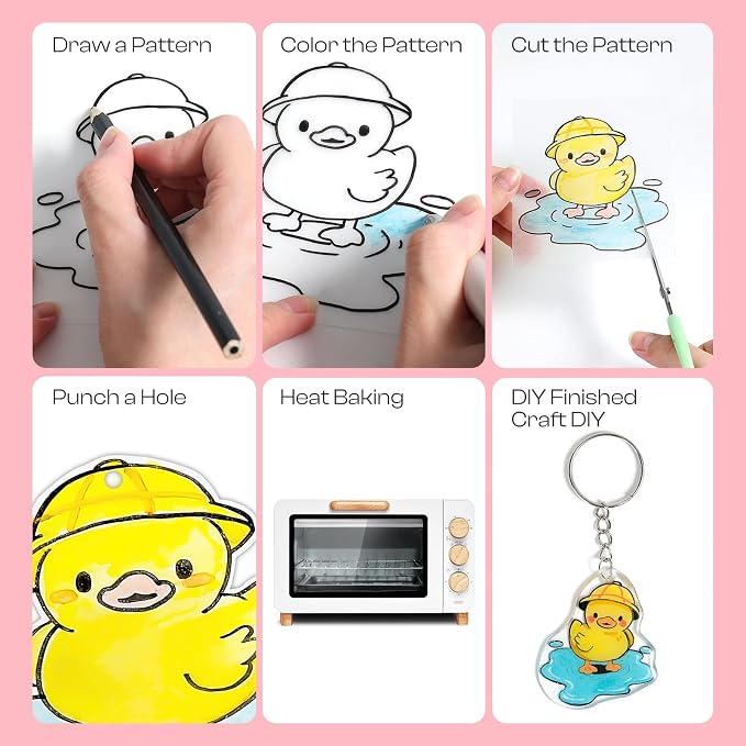 Auihiay 170PCS Shrink Art Kit for DIY Keychain Making, Shrink Dink Paper Kit - Image 4