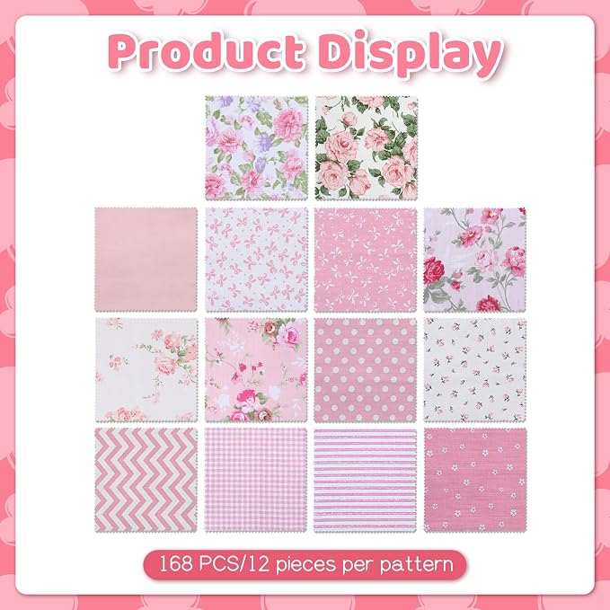 168 Pcs Pink Charm Packs for Quilting 5″ Cotton Quilting Fabric Bundles | 5″ - Image 4