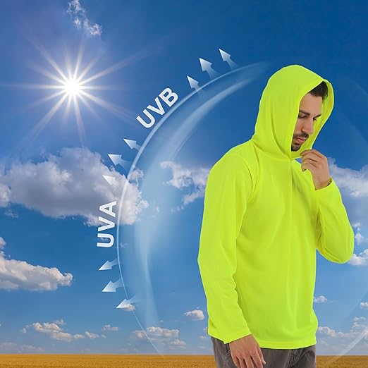 Breathable Work Long Sleeve Sun Shirt Hoodie, Sun Protection Shirts Quick Dry Hooded, Mens Construction Shirts with Hood Lightweight Yellow 5XL