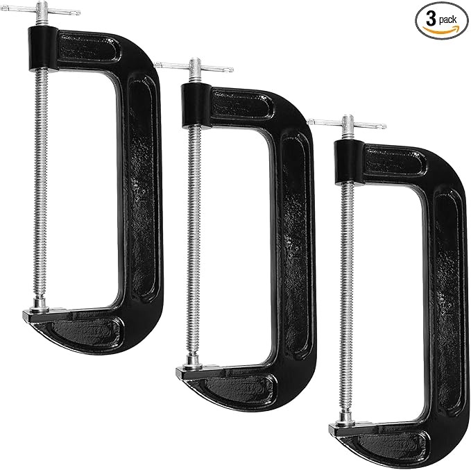 HOIGON 3 Pieces 10 Inch C-Clamp Set, Malleable Iron C-Clamp,Heavy-Duty C-Clamps with 10 Inch Jaw Opening 4 Inch Throat Depth for Woodworking, Welding, and Building, Black