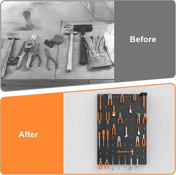 WALMANN 96PCS Metal Pegboard with Pegboard Hooks for Wall, Garage Tools Storage Pegboar for Garage, Workbench, Peg Boards, Tool Organizer Board with Hooks(Black)
