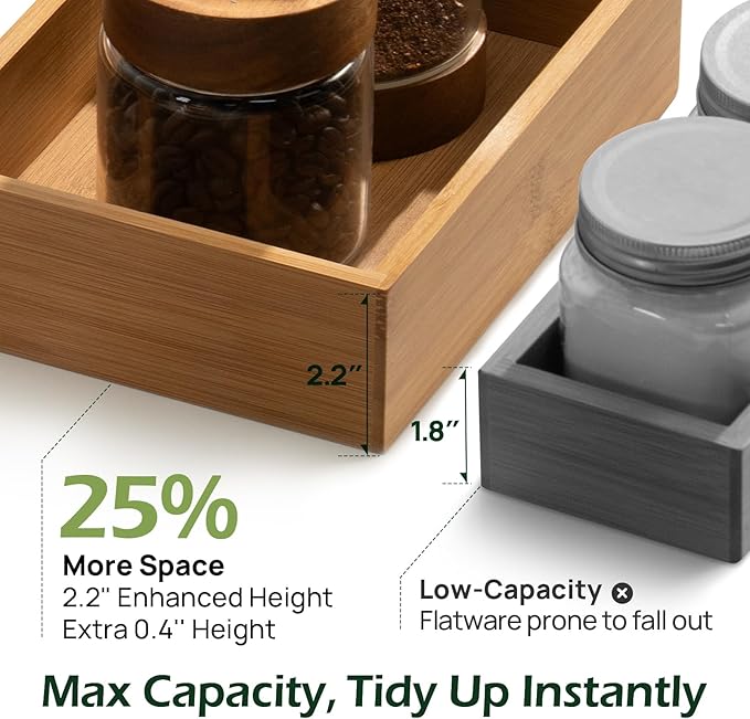 10-Piece Bamboo Drawer Organizer Set, 2.2" Deep | Multi-Use Organizers for Utensils, Silverware, Cutlery, Desk, Bathroom, Junk Drawer & Makeup, Non-Slip Feet Included.