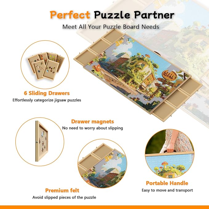 1500-Piece 34"x25.5" Wooden Rotating Puzzle Board - Image 3