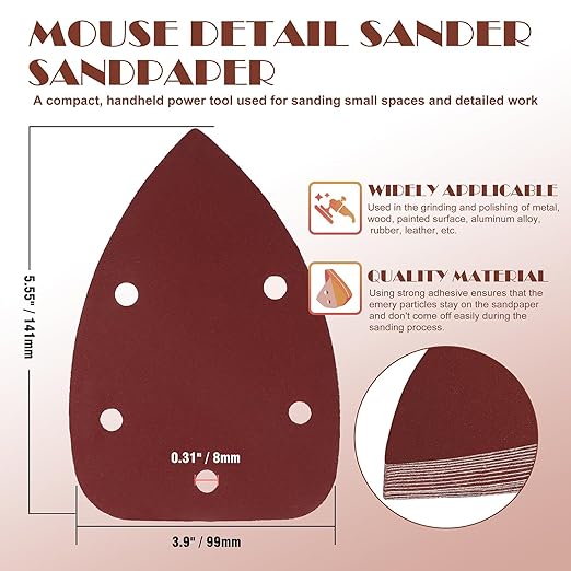400 Grit Mouse Sander Sandpaper, Jamiikury 5 Hole Detail Sander Sandpaper Palm Sander Paper Mouse Sanding Pads Hook and Loop Sanding Sheets - Pack of 20
