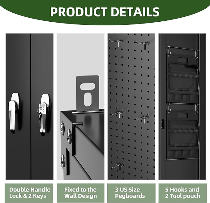 Metal Storage Cabinets on Wheels, 72.05" Steel Lockable Tool Cabinet with Shelves Pegboards Hooks for Home Office School Garage Warehouse Utility Room, Assembly Require, Black