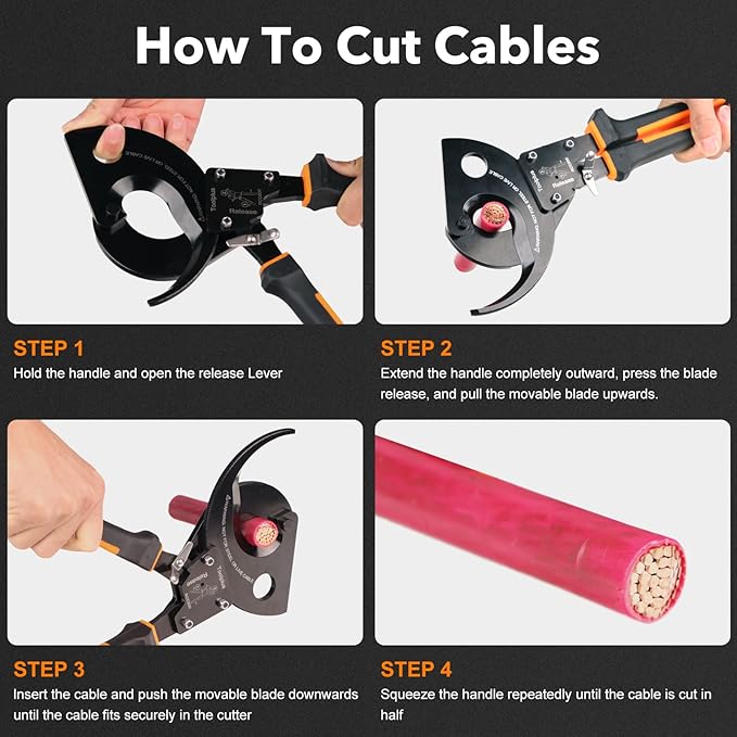 Nasop Heavy Duty Ratcheting Cable Cutter for 750MCM Copper and 1000MCM Aluminum