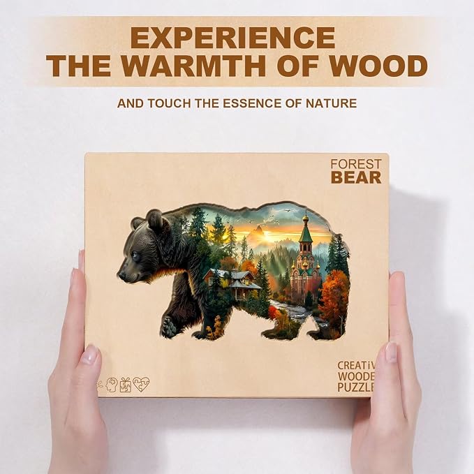 Forest Bear Puzzles Adults Gifts Wooden 60 Pieces 8.5 * 4.9in - Image 8