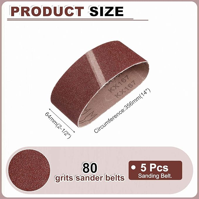 HARFINGTON 2-1/2 x 14 Inch Sanding Belts, 5 Pcs 80 Grits Aluminum Oxide Abrasive Belt Sander File Belt for Woodworking, Metal Polishing, Knife Sharpener