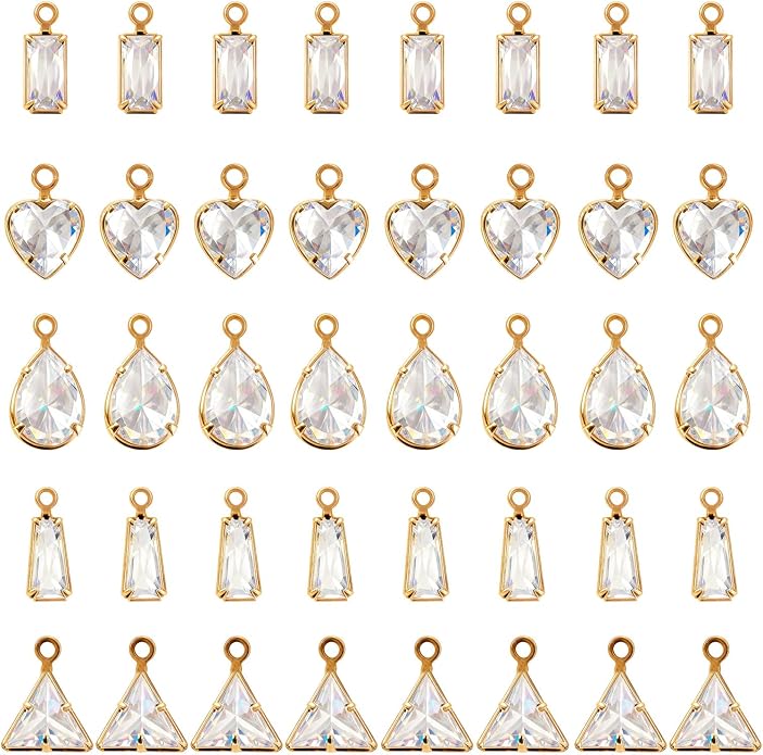 stino Tiny Crystal Clear Cubic Zirconia Charms Set, 40 Pieces | Mixed Shapes by stino