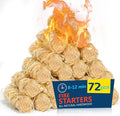 Fire Starter 72Pcs - Extra Long 12min Natural Fire Starters for Grill, Fireplace, Camping & Survival Kit | Waterproof, Odorless, Safe for BBQ/Pizza Oven/Chimney (Indoor & Outdoor)