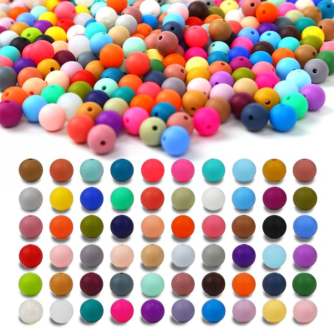 300pcs Silicone Beads for Keychain Making Kit 60 Colors Focal Rubber Round by CFKEMZY
