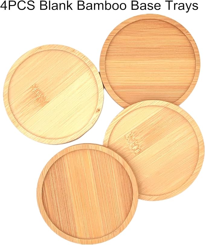 4PCS Mosaic Bamboo Coasters for Crafts, Blank Base Trays, Drinking Cup Coaster - Image 3
