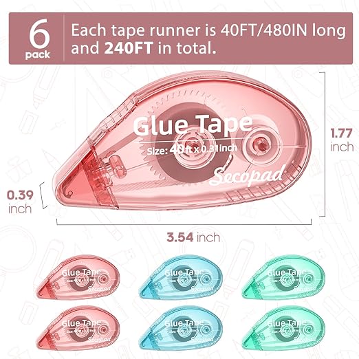 Secopad 1.5X Longer Scrapbook Tape, 6 Pack Double Sided Tape Roller - Image 5