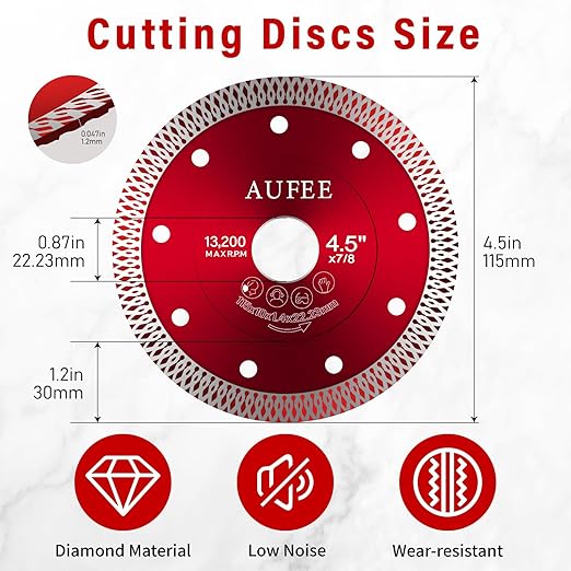 5 Pcs Diamond Saw Blades, 4-1/2'' Tile Cutting Blades for Angle Grinder, Glass Cutting Disc Grinder Blades for Cutting Porcelain Ceramic Granite Marble (Red)