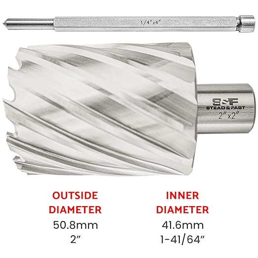 S&F STEAD & FAST Mag Drill Bits 2" Diameter 2" Cutting Depth, 1Pc, Annular Cutter with Pilot Pin for Magnetic Drill Press