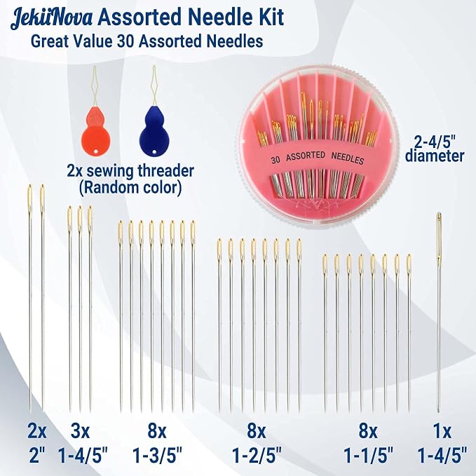 30 Pack Premium Hand Sewing Needles, Large Eye Stitching Needles - Image 6