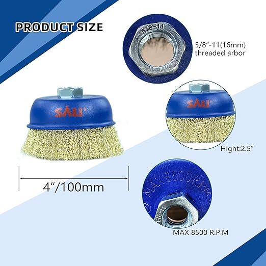 SALI 18 Pack Wire Cup Brush, 4 Inch Coarse Crimped Cup Brush for Grinders, with 5/8 Inch -11Arbor for Heavy Cleaning Rust, Stripping and Abrasive, for Angle Grinder