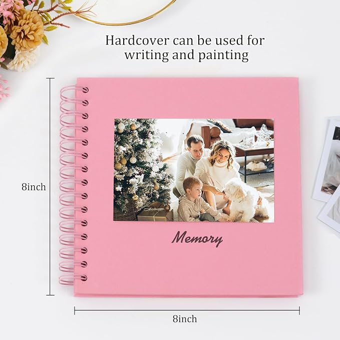 RECUTMS 8x8 Scrapbook DIY Photo Album 60 Pages Kraft Paper Memory Book Pink | - Image 2