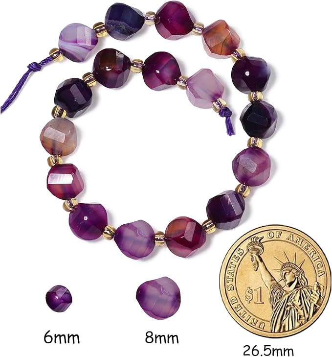 42pcs Natural Purple Striped Agate Stone Beads - Image 2