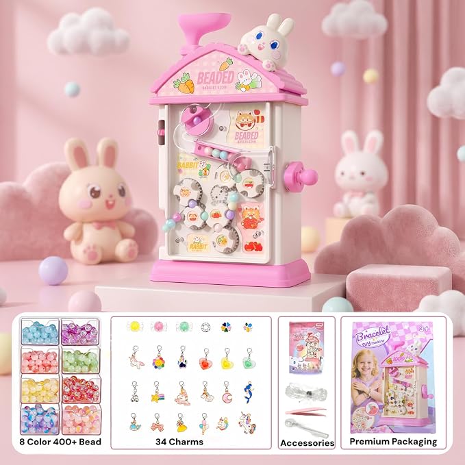 MAGTHIC Charm Bracelet Making Kit- Automatic Hand-Crank Pink House Toys that - Image 2