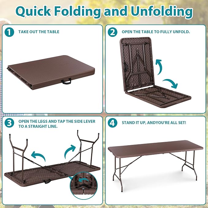 SUPER DEAL 6FT Folding Table for Indoor Outdoor, Portable Heavy Duty - Image 5