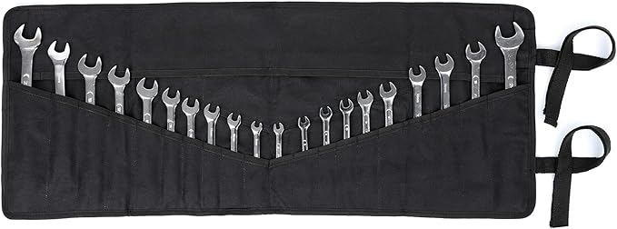 Tool Bag, Heavy Duty Waxed Canvas Wrench Tool Roll Up Pouch, Multi-Purpose Small Hand Tools Organizer Holder with 24 Pockets (Black)