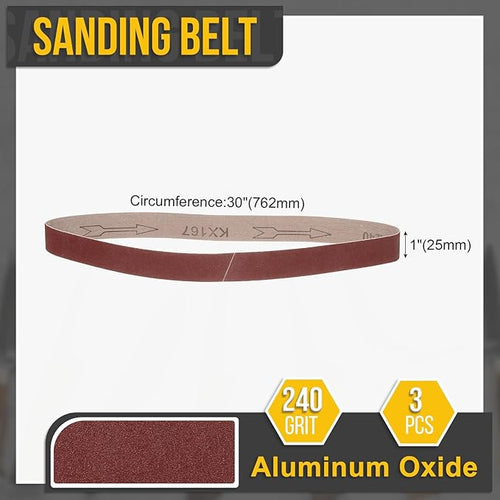 1 x 30 Inch Sanding Belt, 3 Pcs 240 Grit Knife Sharpener Belts Work Sharpening for Belt Sander Knife Carving Tool Metal Working