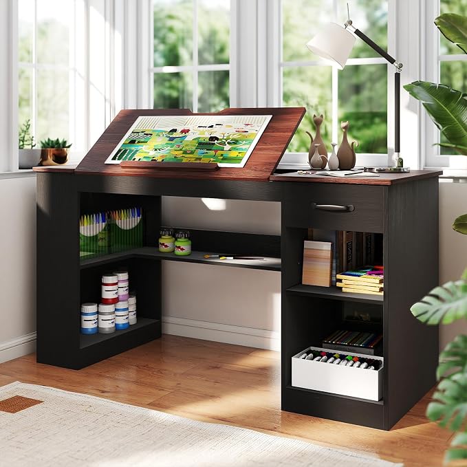 Verano Garden 55.1" Drafting Table, Craft Art Table, Computer Desk | Storage by VeranoGarden
