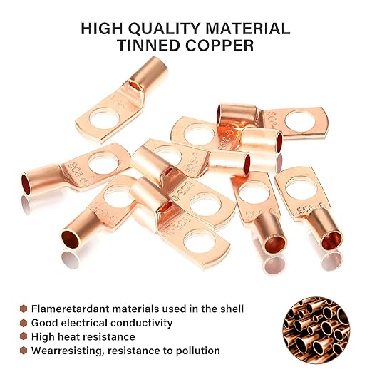 Ferraycle 200 Pieces Copper Battery Wire Lugs 12 Sizes Battery Cable Ends Eyelets Tubular Ring Terminal Connectors for Automotive Supplies