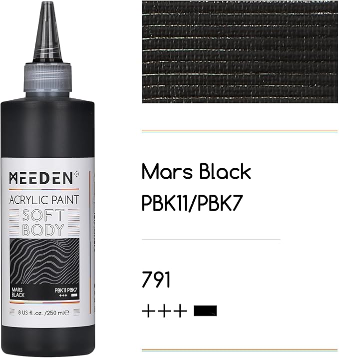 MEEDEN Mars Black Acrylic Paint: Matte Finish 250ml/8.45oz Soft Body Bulk - Image 2