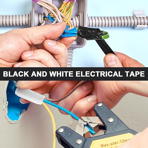 Treela 20 Rolls Electrical Tape 3/4 Inch Waterproof Vinyl Electrical Insulating Tape Flame Retardant Indoor Outdoor High Temperature Resistance Accessory for Wire and Cable(Black and White,66 ft)