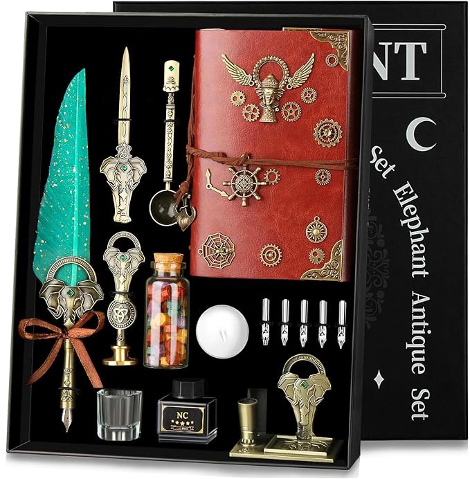 NC Quill Pen and Ink Set, with Quill Pen, 5 Replaceable Nibs, Pen Holder by NC