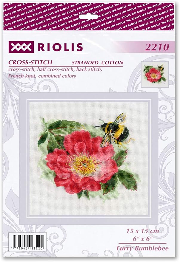 RIOLIS - Furry Bumblebee 2210, Animals Cross Stitch Kits 6"x6", Flowers Cross - Image 2