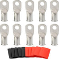 SVAAR 10pcs 2/0 AWG - 3/8'' Tinned Copper Cable Lugs Wire Lugs UL Listed 00 Gauge Ring Terminals Battery Cable Ends Heavy Duty Closed End Crimp Connectors with 10pcs 3:1 Heat Shrink Tubings