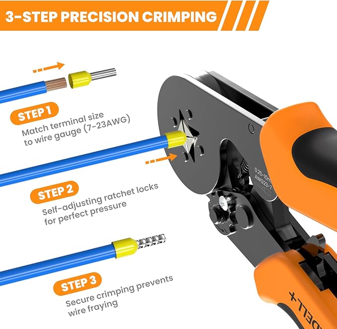 HARDELL+ Ferrule Crimping Tool, AWG 23-7 Wire Ferrule Kit with 1200PCS Terminals, Self-adjustable Ratchet, Square Ferrule Crimper Suitable for Wire Terminals, Cables End-sleeves