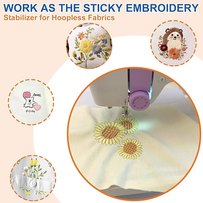 FURWEY 36PCS 8.5"x11" Wash Away Embroidery Stabilizer – Self Adhesive & - Image 9