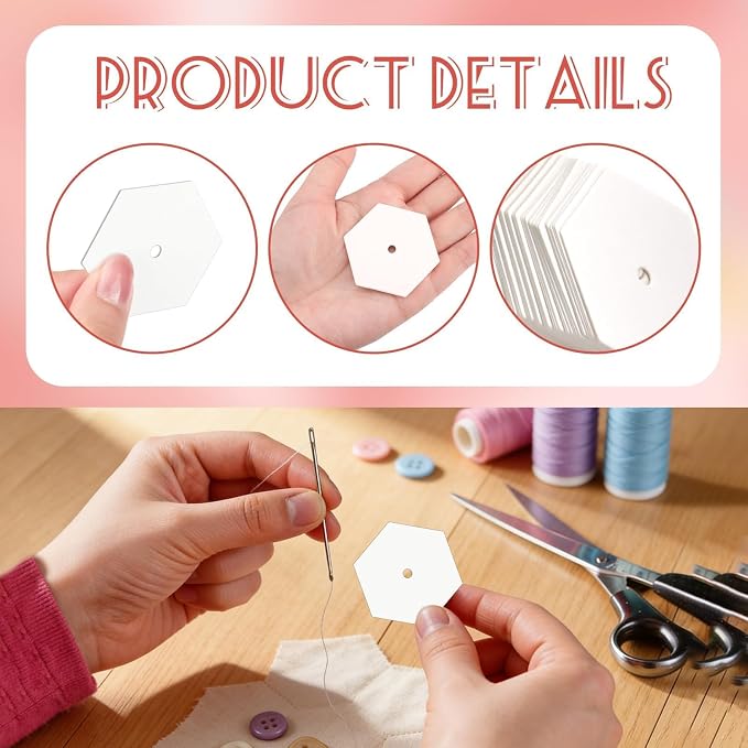 1200 PCS 1 Inch White Hexagon Piecing Paper Templates, Quilting Templates - Image 3