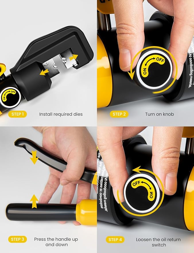 10 Tons Hydraulic Crimping Tool Battery Cable Lug Terminal Crimper with 9 Pairs of Dies, 12 AWG to 2/0 AWG Wire Crimping Tool