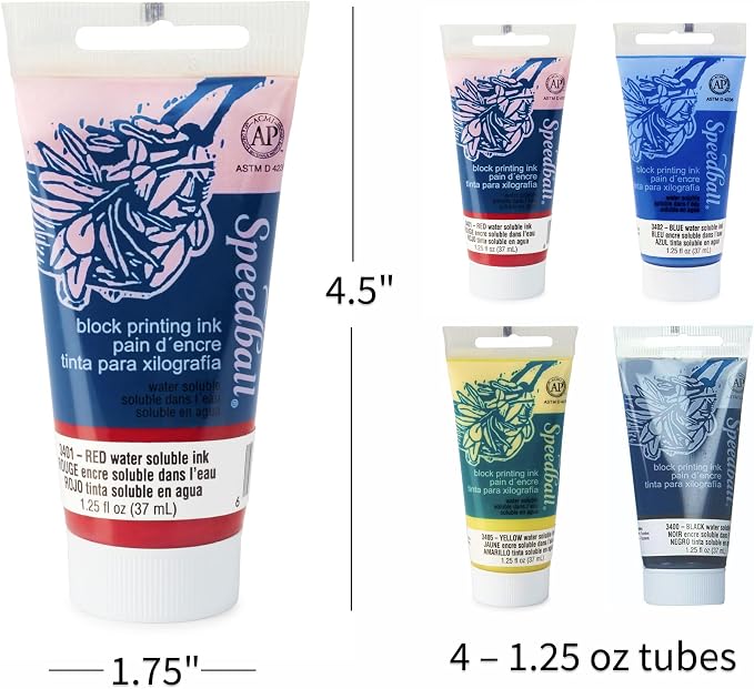 Speedball Water-Soluble Block Printing Ink Set – 4 Bold Colors - Image 3